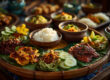 A beautifully arranged platter of Balinese dishes showcasing local flavors and vibrant colors.