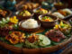 A beautifully arranged platter of Balinese dishes showcasing local flavors and vibrant colors.