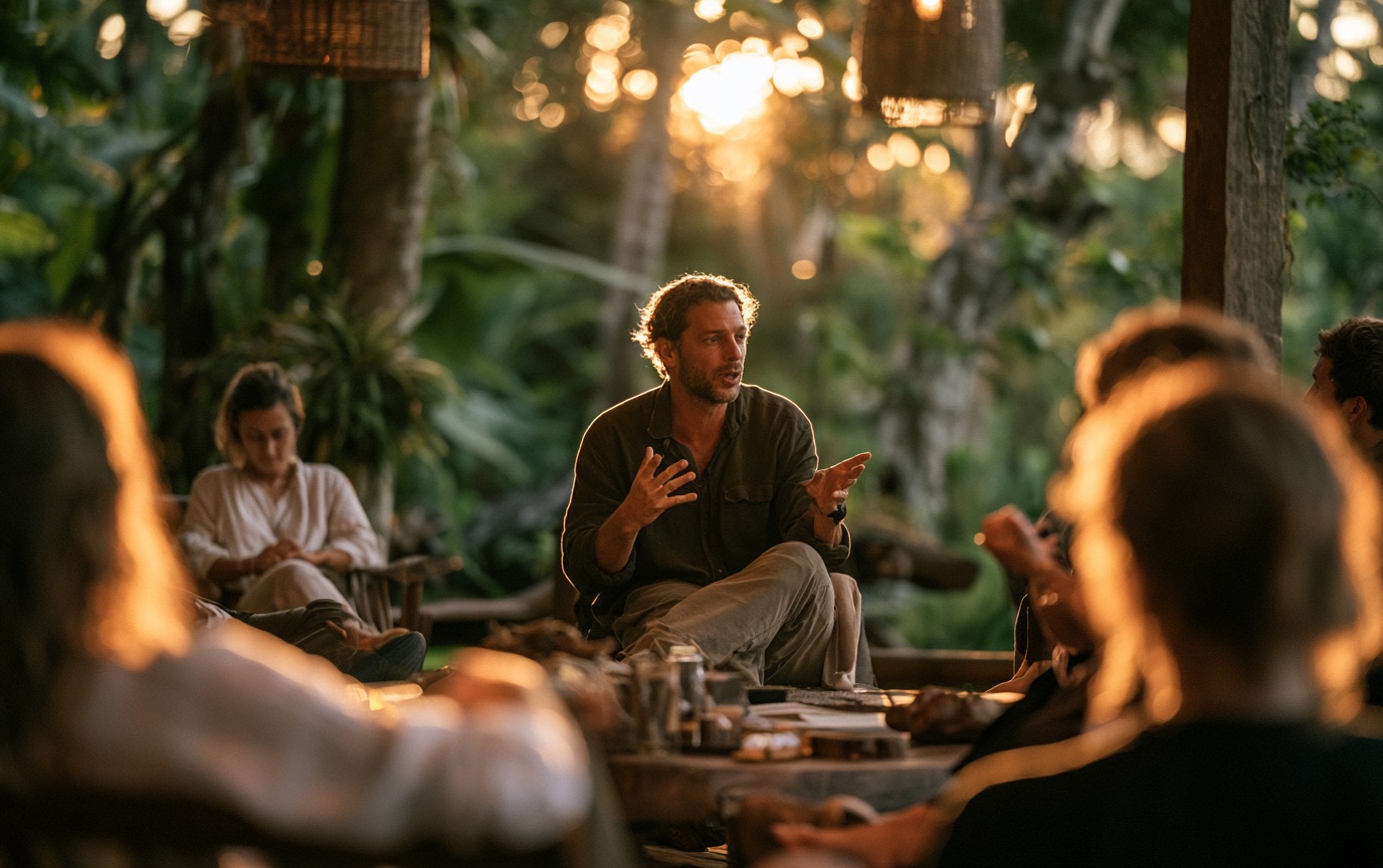 Shared Creativity Strengthens Team Connection Corporate team sharing ideas during a creative Balinese workshop designed to strengthen connection and collaboration